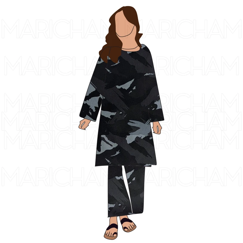 Black-Grey Camouflage Design Stretchable Fabric F942079 - Image 8