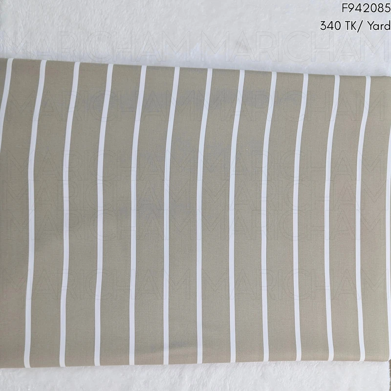 Tan-White Striped Cotton Fabric F942085