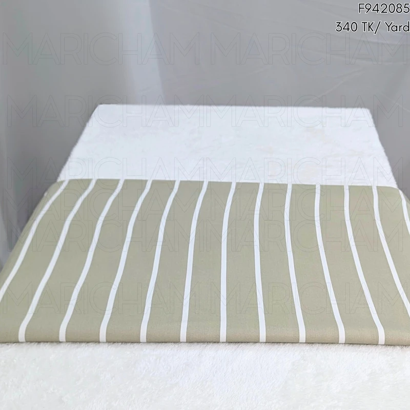 Tan-White Striped Cotton Fabric F942085