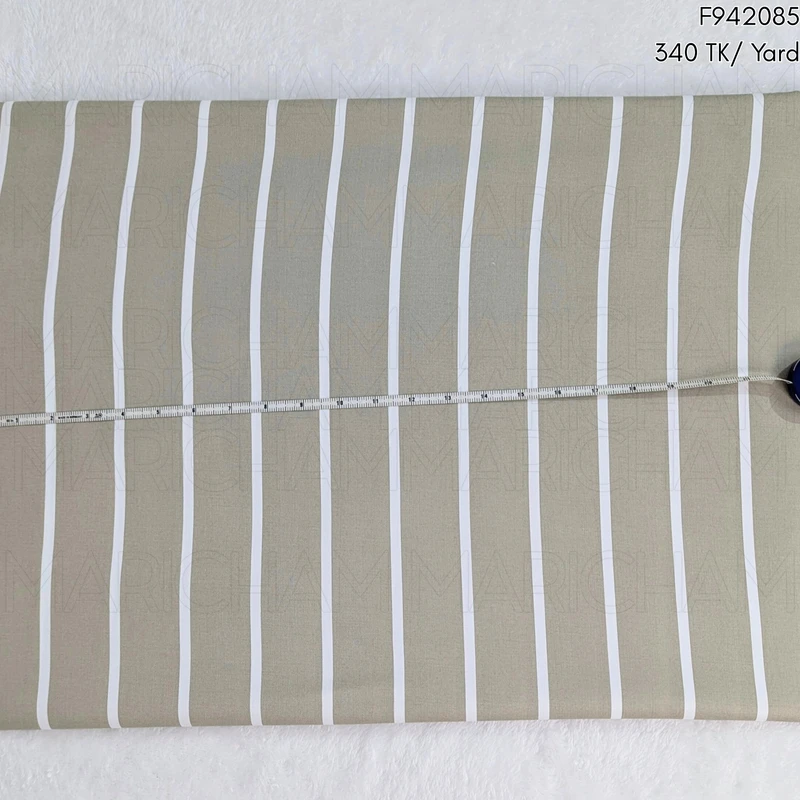 Tan-White Striped Cotton Fabric F942085 - Image 3