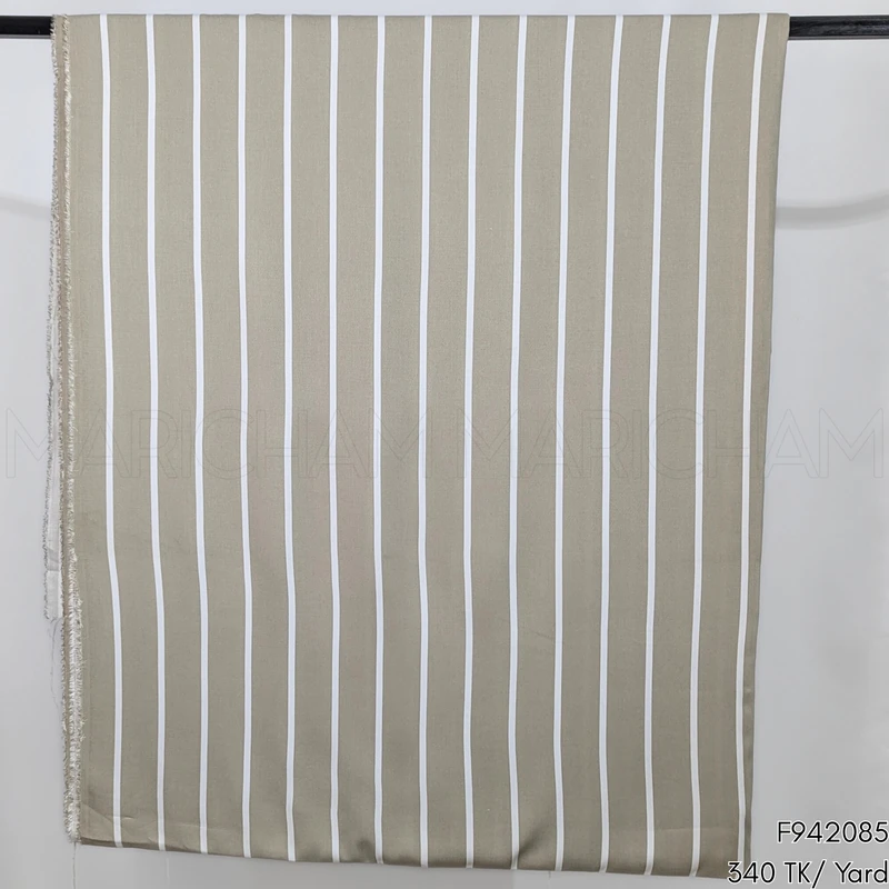 Tan-White Striped Cotton Fabric F942085 - Image 4