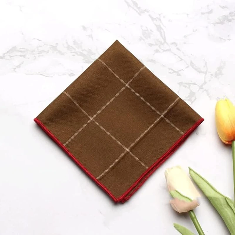 Brown Checkered Pocket Square. PS-11