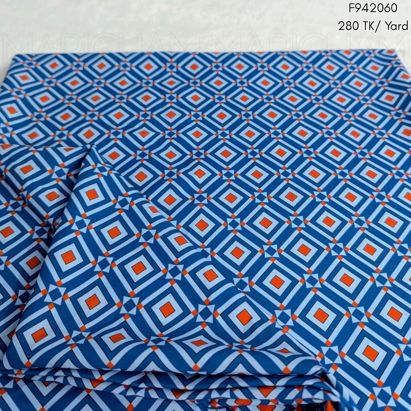 Blue-Paste-Orange Geometric Design Stretchable Fabric F942060