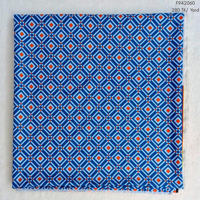 Blue-Paste-Orange Geometric Design Stretchable Fabric F942060