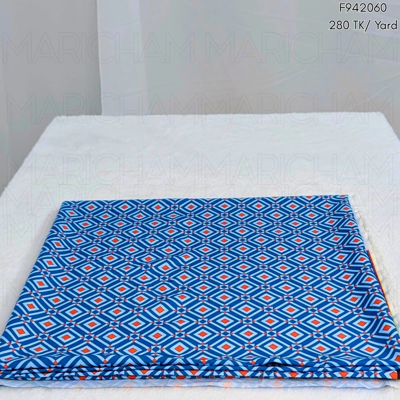 Blue-Paste-Orange Geometric Design Stretchable Fabric F942060 - Image 3