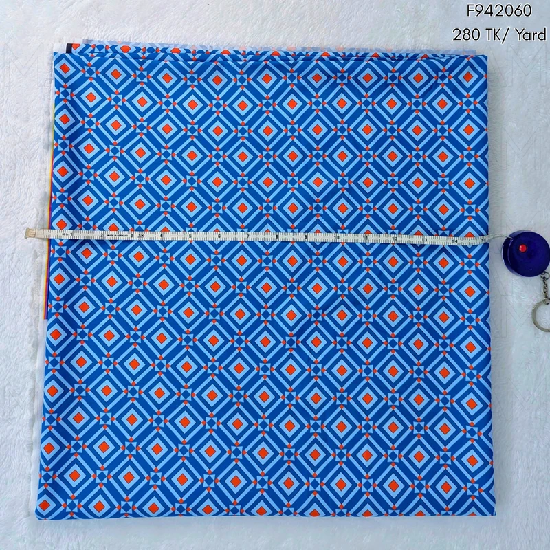 Blue-Paste-Orange Geometric Design Stretchable Fabric F942060 - Image 4