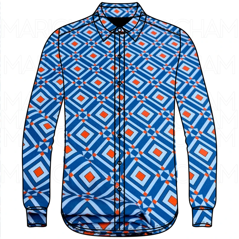 Blue-Paste-Orange Geometric Design Stretchable Fabric F942060 - Image 6