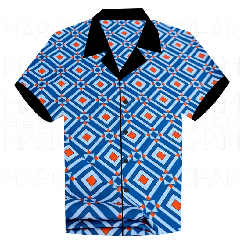 Blue-Paste-Orange Geometric Design Stretchable Fabric F942060 - Image 7