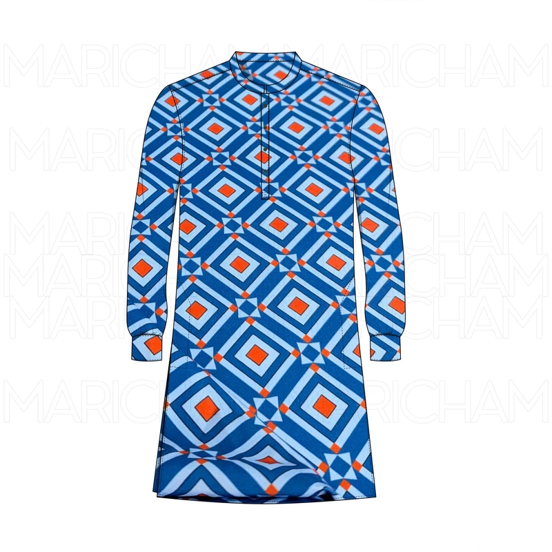 Blue-Paste-Orange Geometric Design Stretchable Fabric F942060 - Image 8