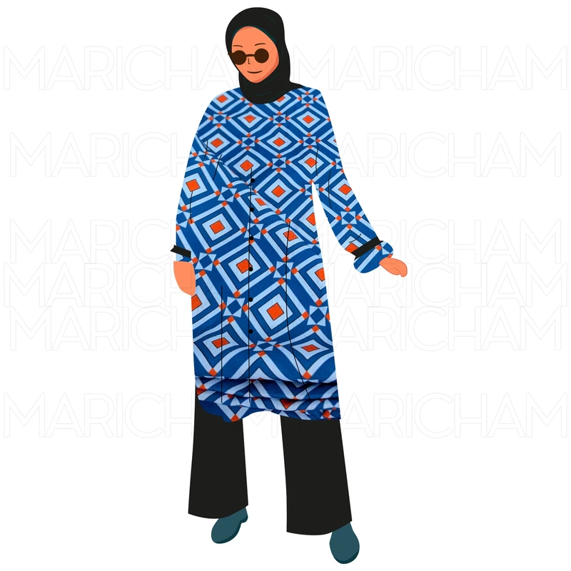 Blue-Paste-Orange Geometric Design Stretchable Fabric F942060 - Image 11