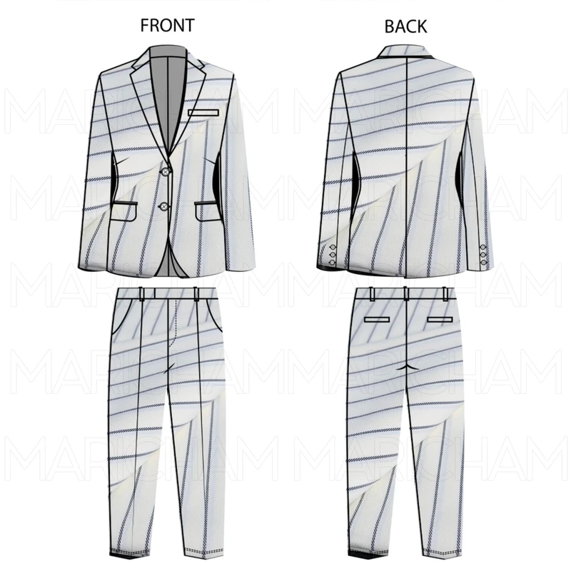 White-Blue Striped Stretchable Bottom Fabric P9420334 - Image 9