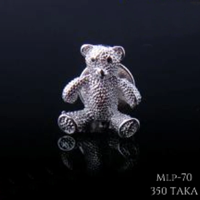 Silver Stoned Elegant Bear Lapel Pin. MLP-70
