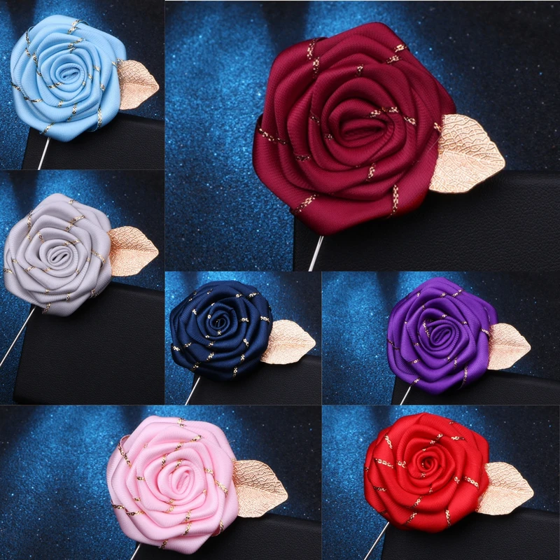 Glossy Silver Floral Lapel Pin With Golden Metal Flower. FLP-21