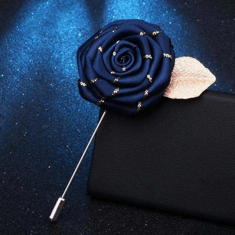 Glossy Silver Floral Lapel Pin With Golden Metal Flower. FLP-21