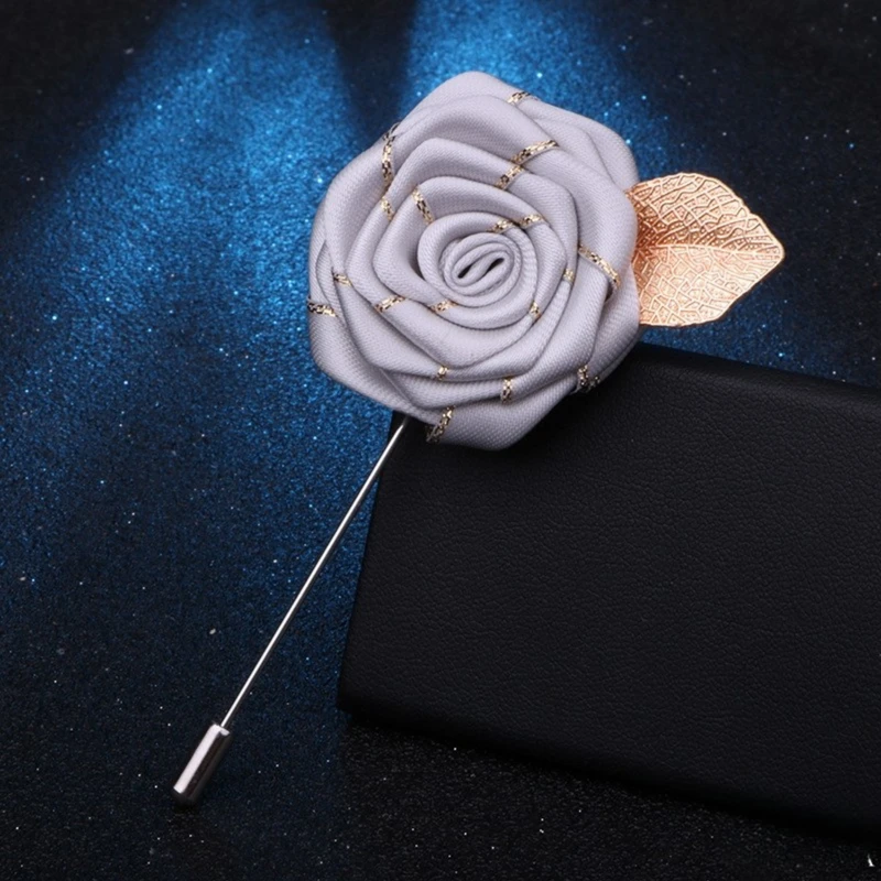 Glossy Silver Floral Lapel Pin With Golden Metal Flower. FLP-21 - Image 3