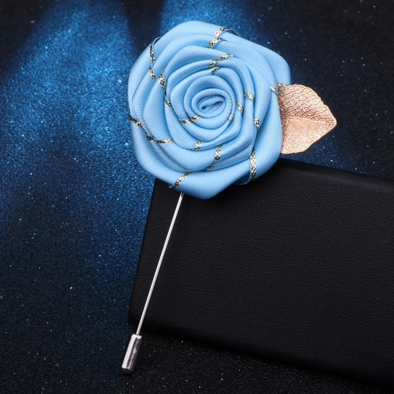 Glossy Silver Floral Lapel Pin With Golden Metal Flower. FLP-21 - Image 4