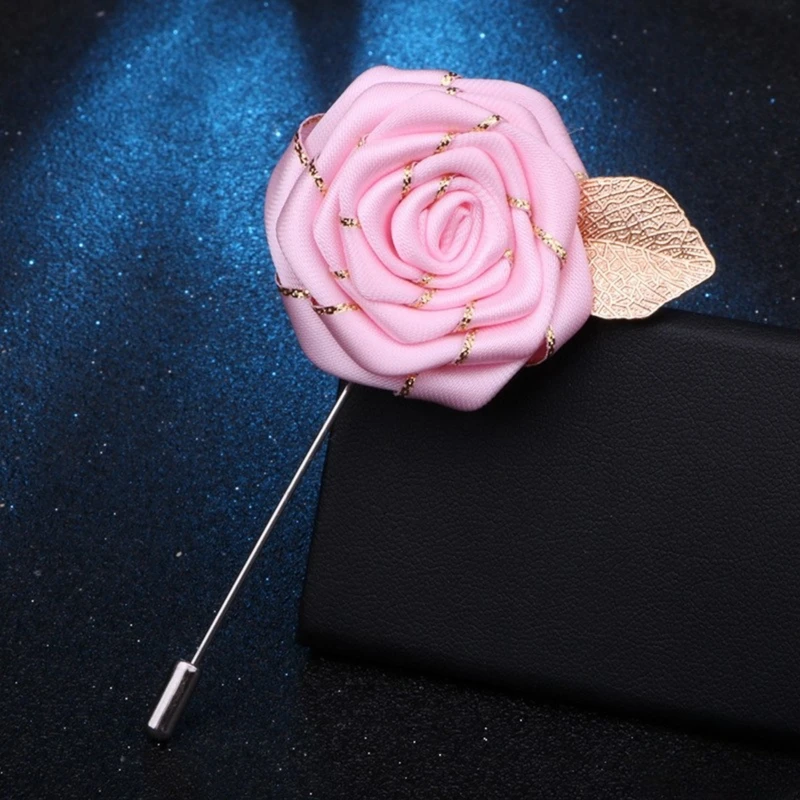 Glossy Silver Floral Lapel Pin With Golden Metal Flower. FLP-21 - Image 6