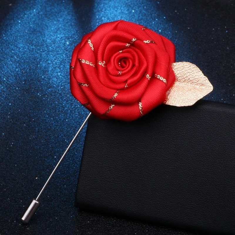 Glossy Silver Floral Lapel Pin With Golden Metal Flower. FLP-21 - Image 8