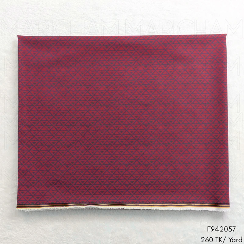 Maroon-Matte Blue Geometric Design Stretchable Fabric F942057