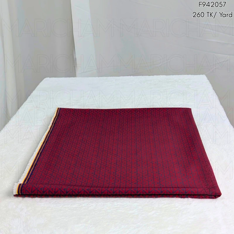 Maroon-Matte Blue Geometric Design Stretchable Fabric F942057 - Image 3