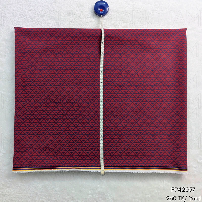 Maroon-Matte Blue Geometric Design Stretchable Fabric F942057 - Image 4
