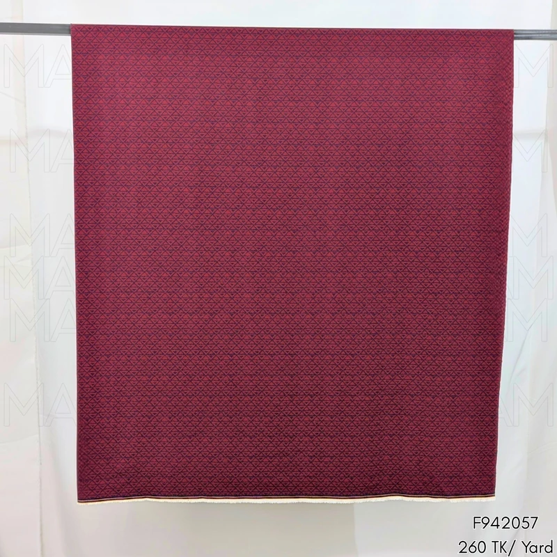 Maroon-Matte Blue Geometric Design Stretchable Fabric F942057 - Image 5