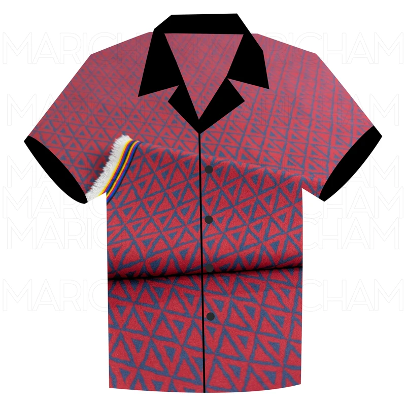Maroon-Matte Blue Geometric Design Stretchable Fabric F942057 - Image 7