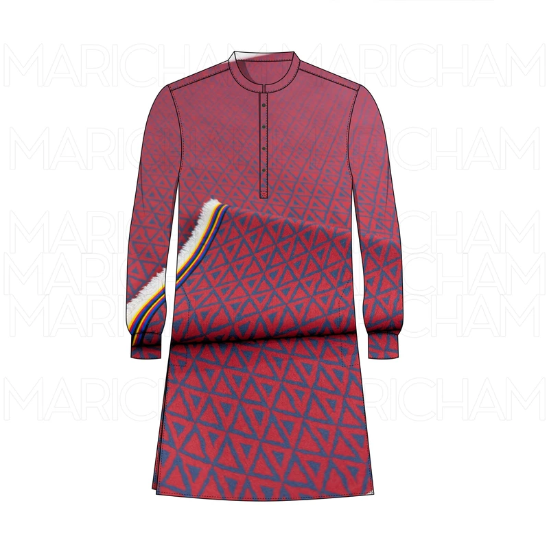 Maroon-Matte Blue Geometric Design Stretchable Fabric F942057 - Image 8