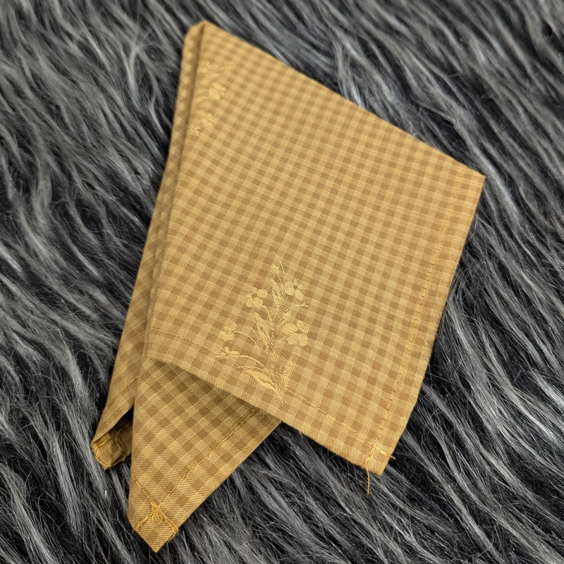 Golden Color Self Checkered 13x13 Pocket Squares. PS-13008