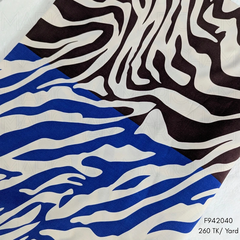Brown-Blue Zebra Pattern Tencel Cotton F942040 - Image 3