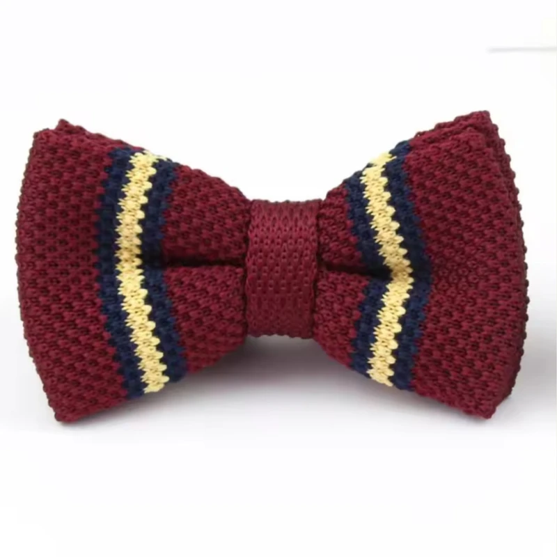 White-Red-Blue Striped Knitted Bow Tie. Bow-8 - Image 3
