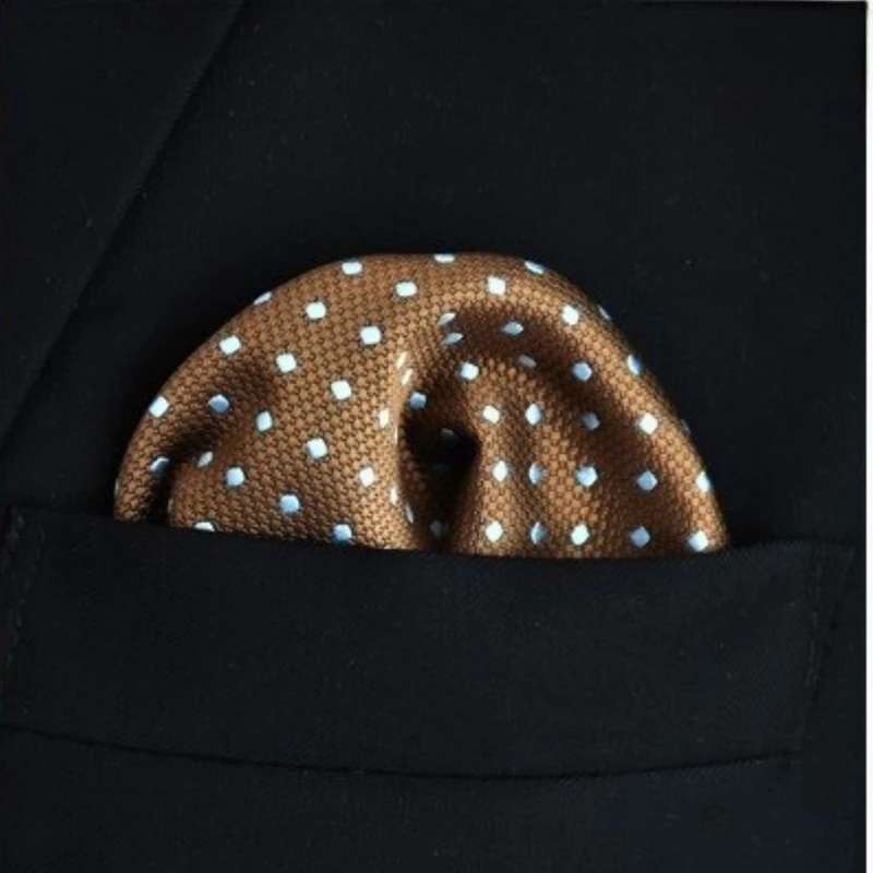 Goldish Brown Polka Dot Jacquard Pocket Square. PS-7