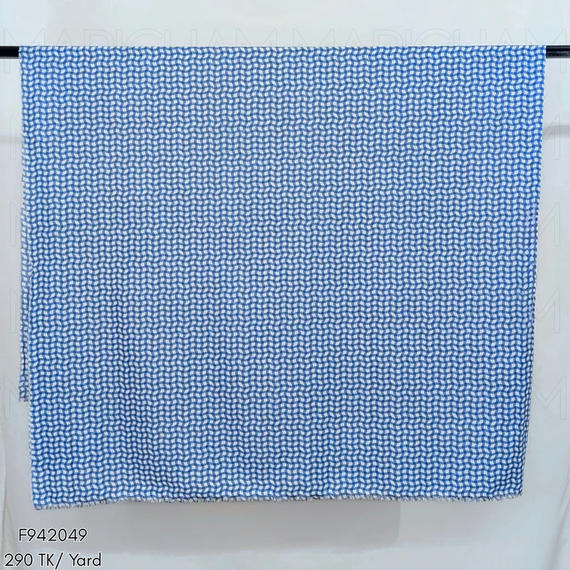 White-Blue Abstract Pattern Cotton Fabric F942049 - Image 3