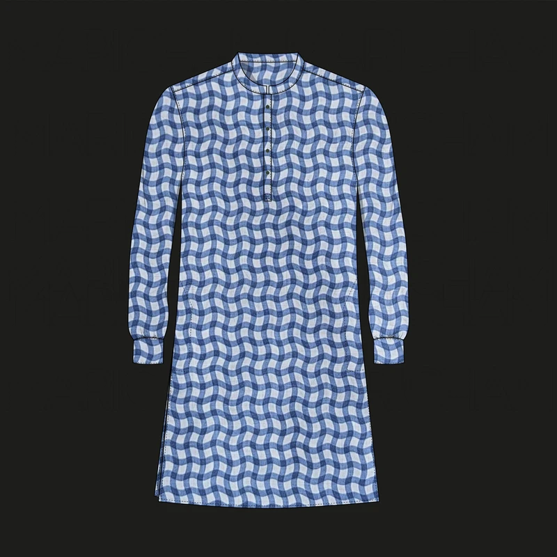 White-Blue Abstract Pattern Cotton Fabric F942049 - Image 6