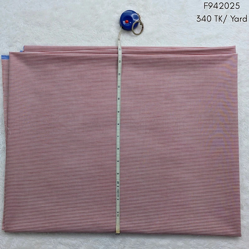 Pinkish Red-White Seamless Striped Cotton Fabric F942025 - Image 3