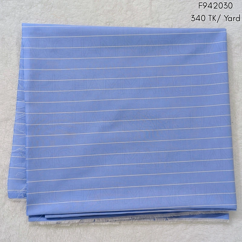 Sky-White Striped Cotton Fabric F942030