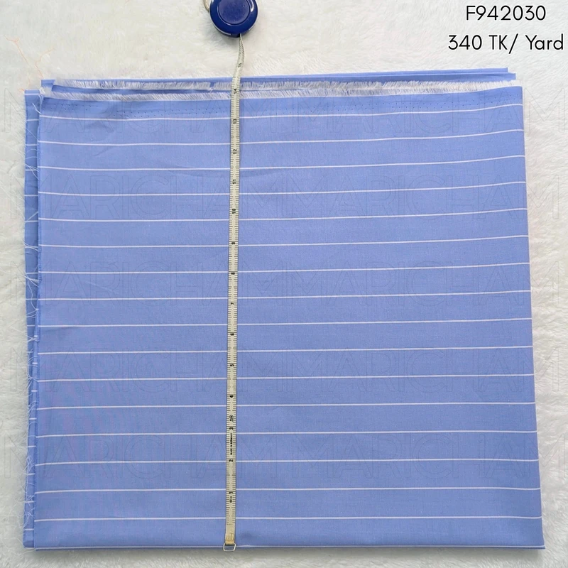 Sky-White Striped Cotton Fabric F942030