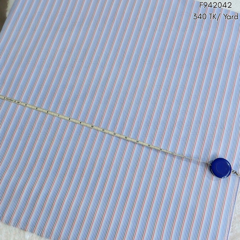 Blue-White-Red Striped Cotton Fabric F942042 - Image 3