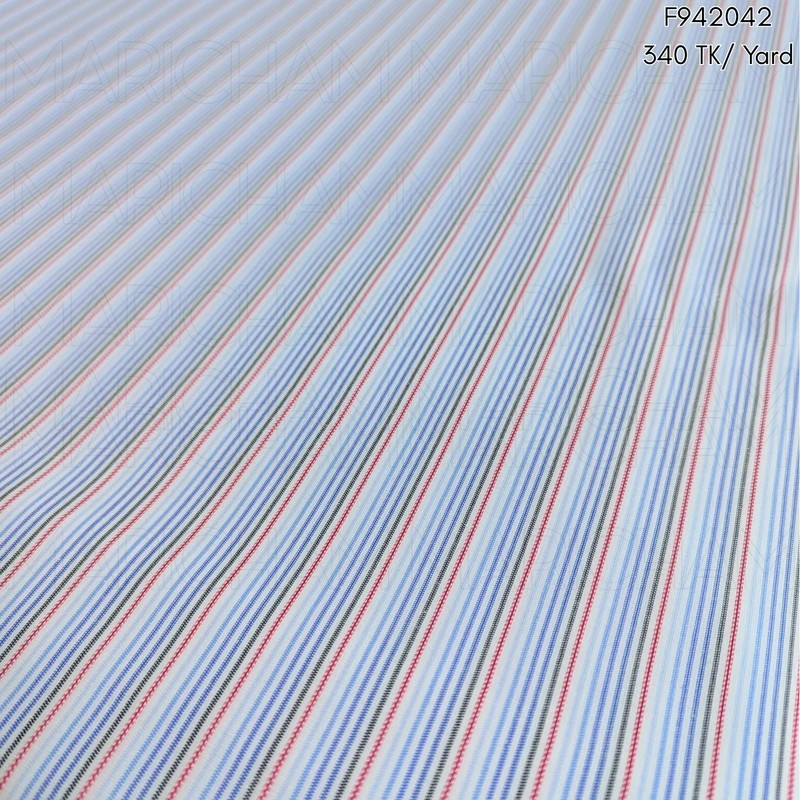 Blue-White-Red Striped Cotton Fabric F942042 - Image 4