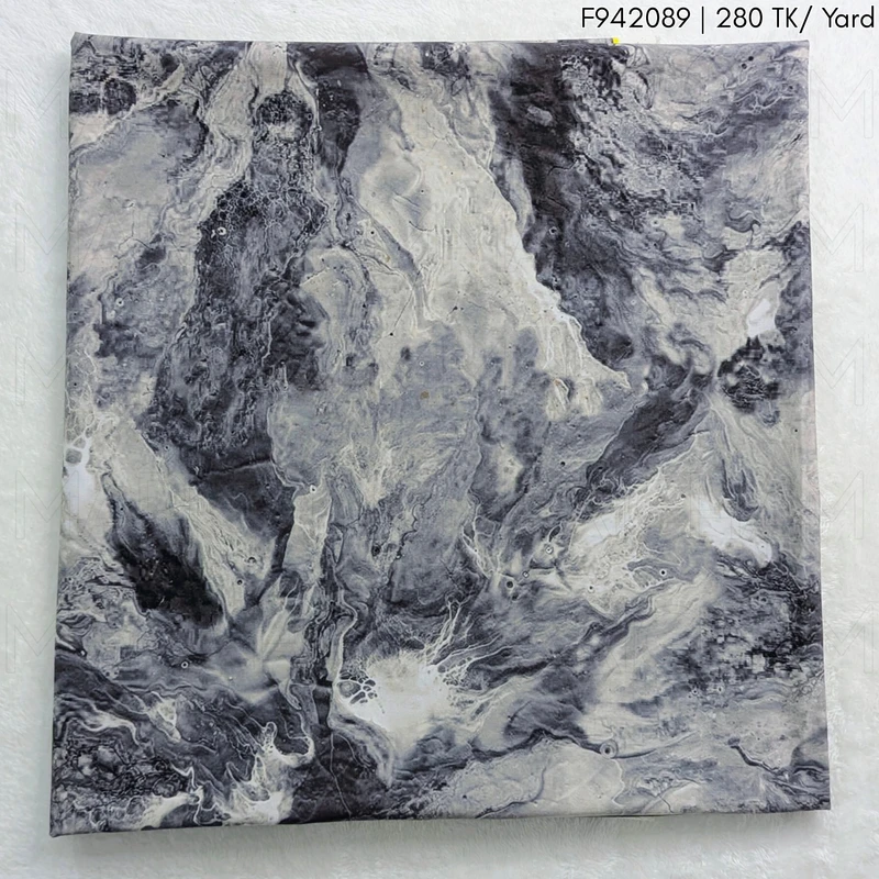 White-Grey-Black Aqua Marble Design Stretchable Fabric F942089