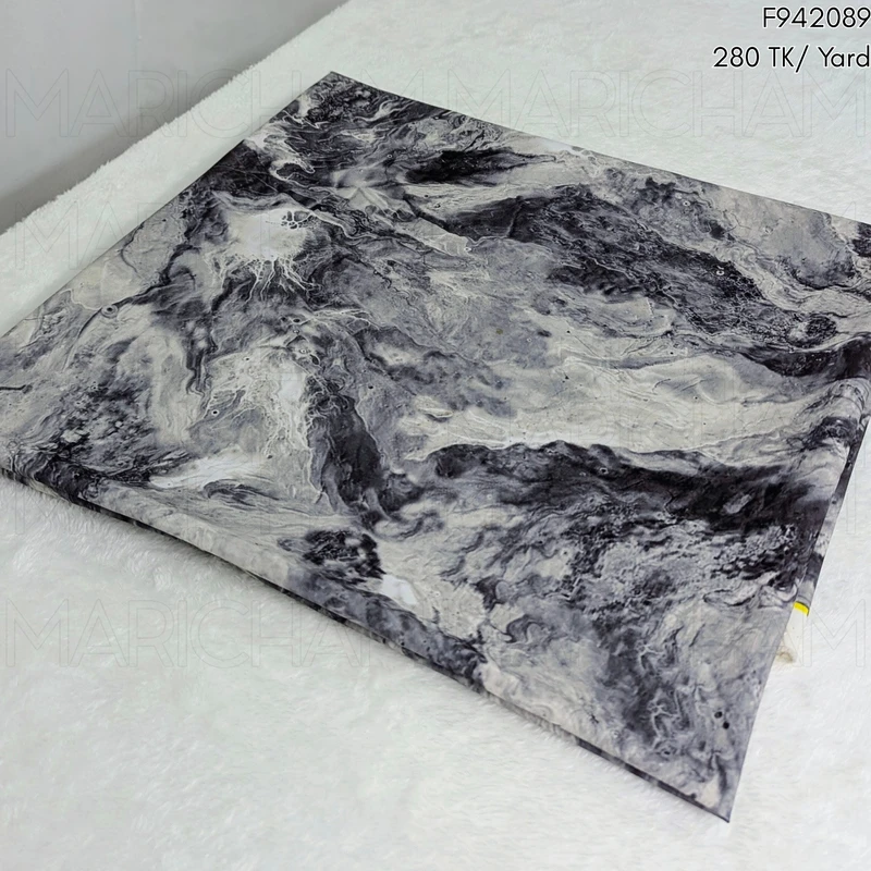 White-Grey-Black Aqua Marble Design Stretchable Fabric F942089