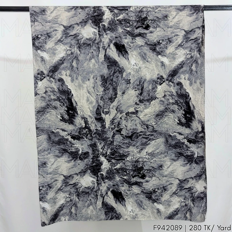 White-Grey-Black Aqua Marble Design Stretchable Fabric F942089 - Image 3
