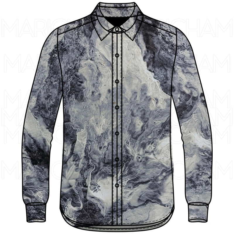 White-Grey-Black Aqua Marble Design Stretchable Fabric F942089 - Image 4