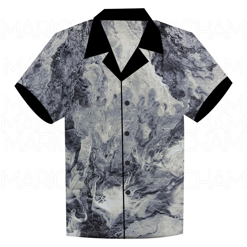 White-Grey-Black Aqua Marble Design Stretchable Fabric F942089 - Image 5