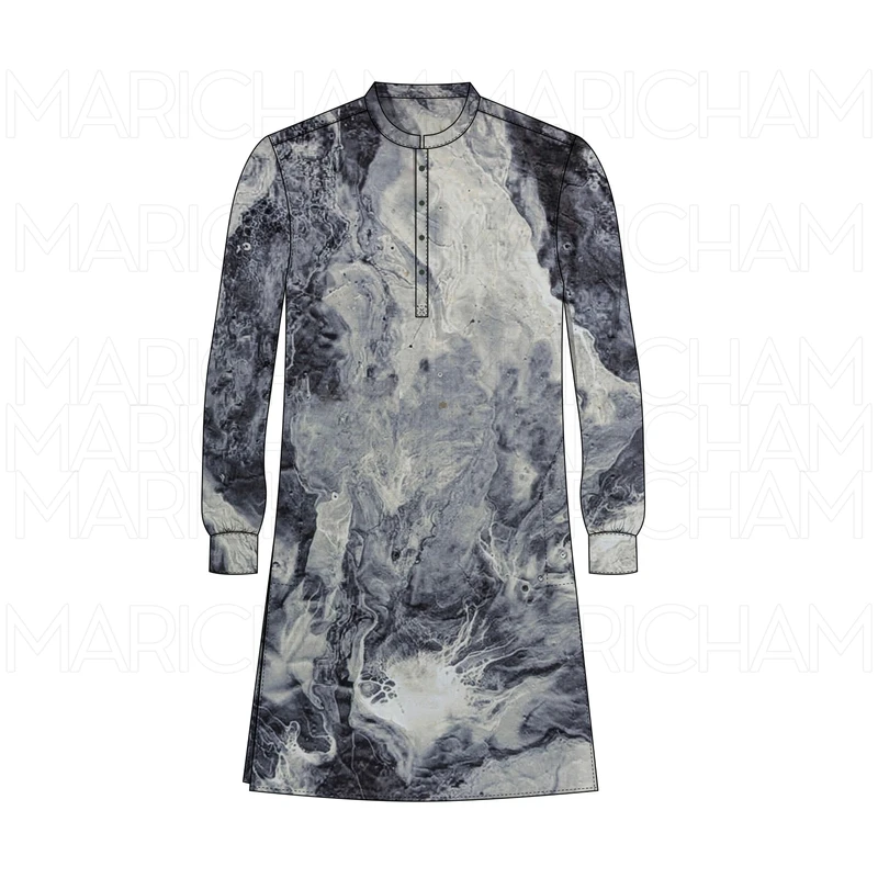 White-Grey-Black Aqua Marble Design Stretchable Fabric F942089 - Image 6