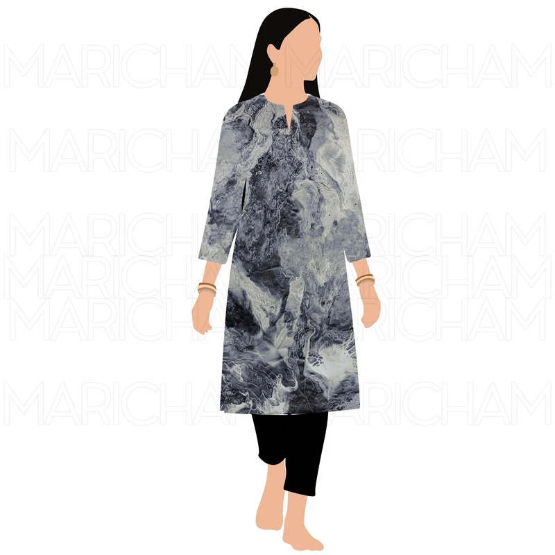 White-Grey-Black Aqua Marble Design Stretchable Fabric F942089 - Image 8