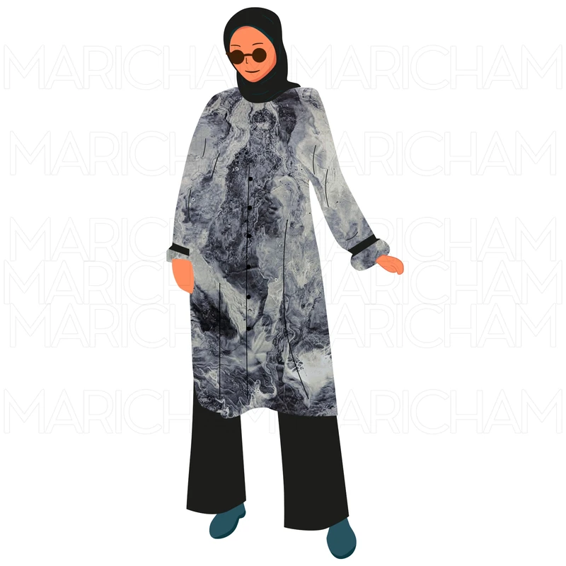 White-Grey-Black Aqua Marble Design Stretchable Fabric F942089 - Image 9