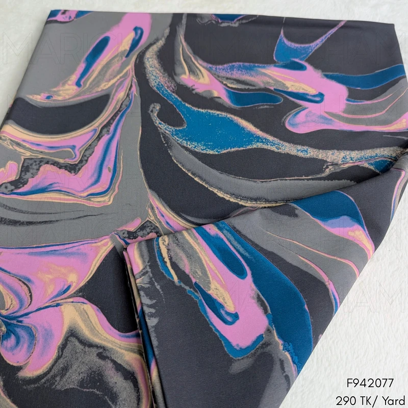 Dark Grey-Pink-Blue Marble Design Stretchable Fabric F942077