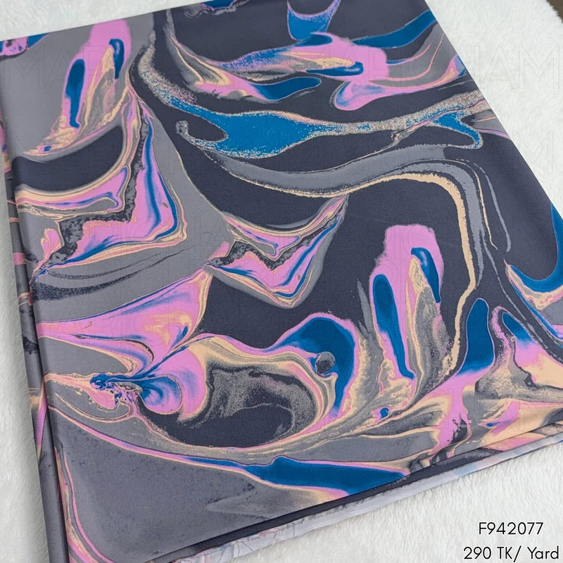 Dark Grey-Pink-Blue Marble Design Stretchable Fabric F942077 - Image 3