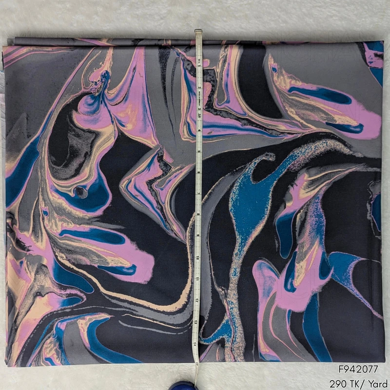 Dark Grey-Pink-Blue Marble Design Stretchable Fabric F942077 - Image 4
